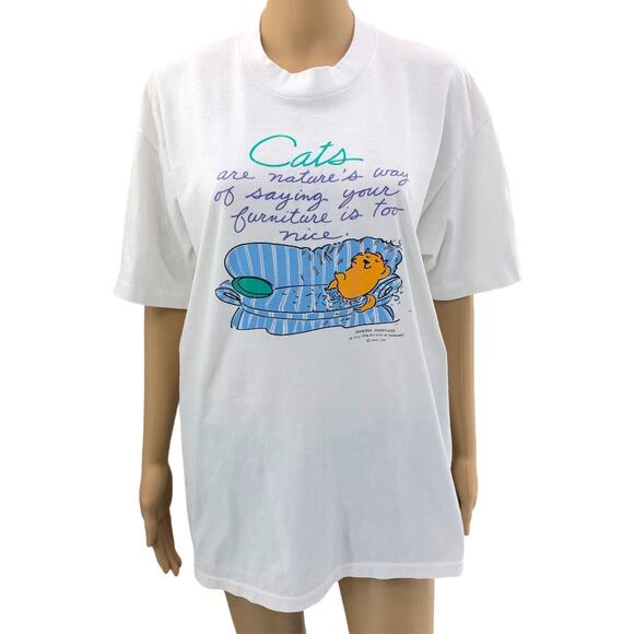 AMERICAN VINTAGE Hallmark XL Cats Saying White Single Stitch Tee Shirt T-Shirt - Picture 2 of 5